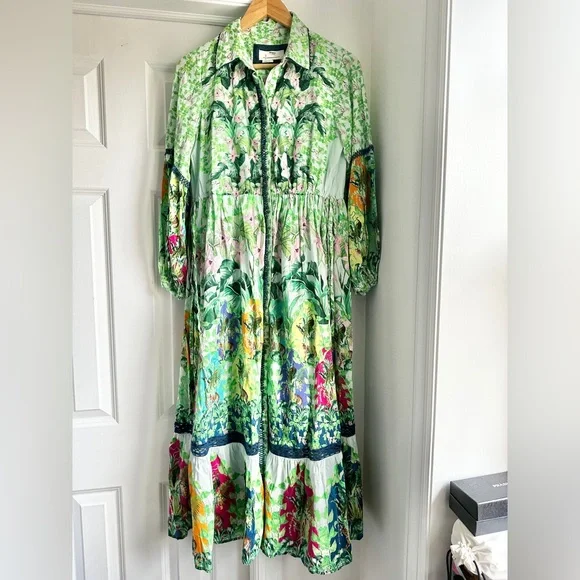 Anthropologie Long-Sleeve Printed Maxi Shirt Dress Jungle Print - Picture 8 of 14
